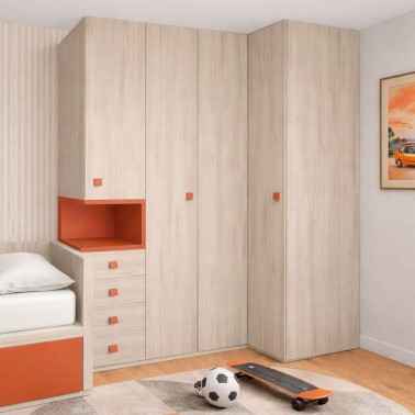 Armario rincon puertas plegables cajonera interior