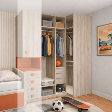 Armario rincon puertas plegables cajonera interior