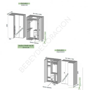 Armario rincon puertas plegables cajonera interior