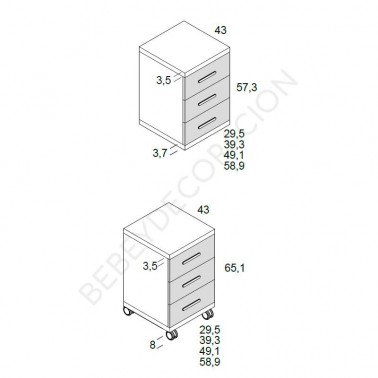 Mesita Up tres cajones Ros