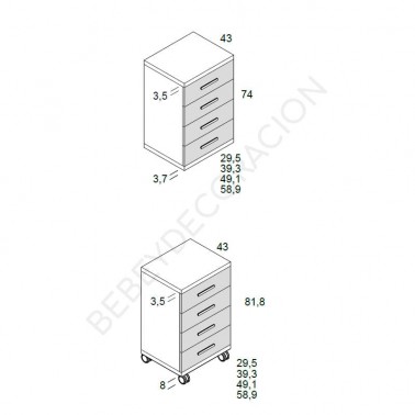 Mesita Up cuatro cajones Ros