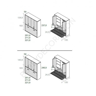 Cama abatible horizontal con armario puertas plegables